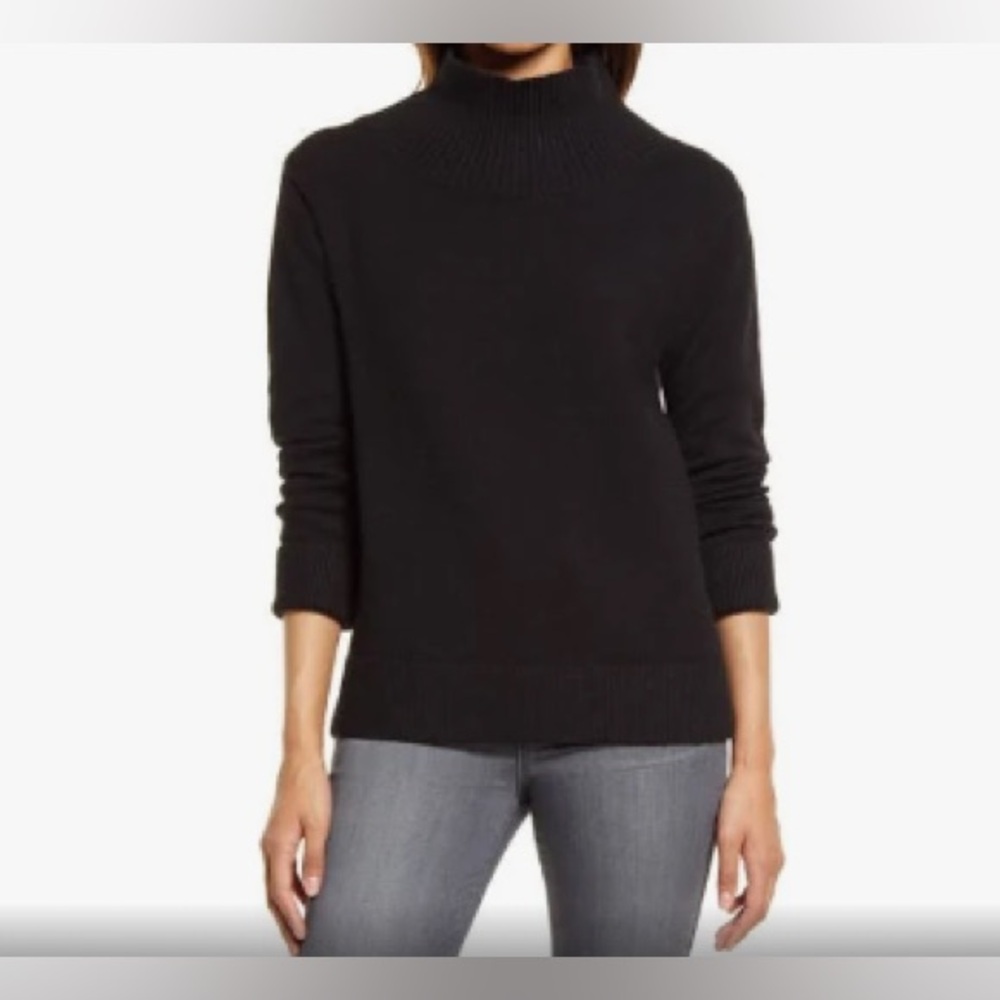 CASLON Mock Turtleneck in Cotton knit Blend, Black | XL | NORDSTROM